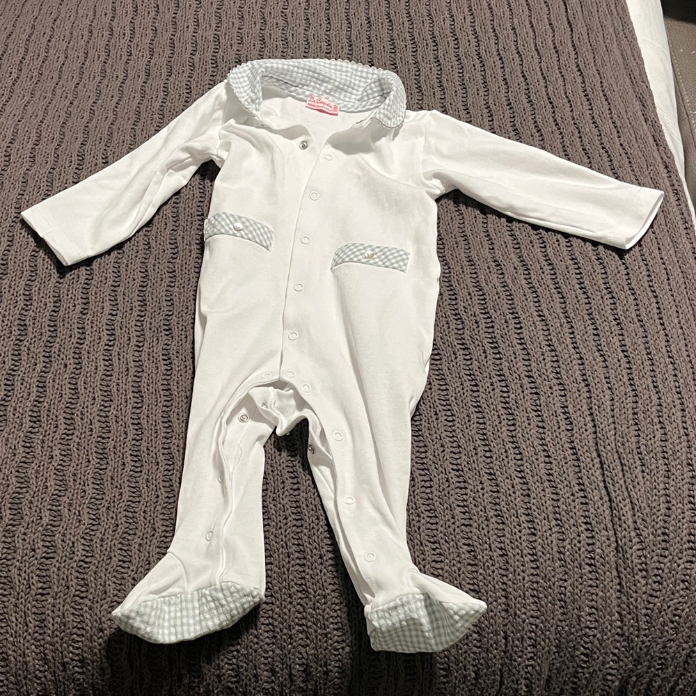 Like New La Coqueta White One-Pieces Footed Sleeper with Mint Trim - 18 months